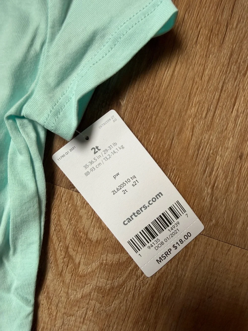 NWT Carters Girls Mint Green Short-Sleeve Cheetah 2T tee shirt